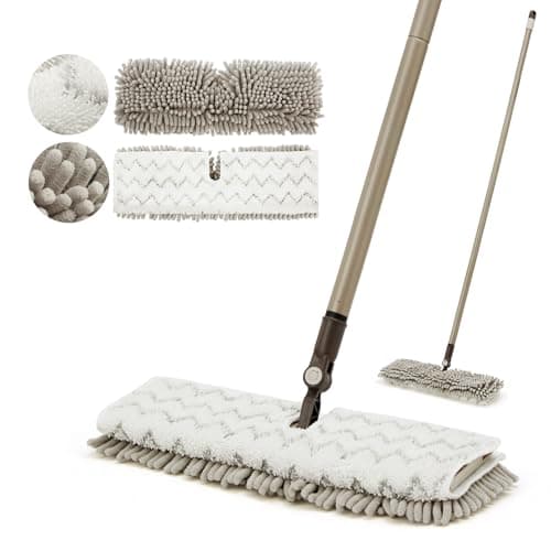Eyliden Dual-Sided Flip Dust Mop - Microfiber Scrubbing & Chenille Dusting - Wet & Dry Floor Mop for Hardwood, Tile, Laminate, Marble, Ceramic Floors, 2 Reusable Pads