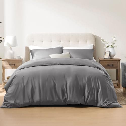ACCURATEX Cooling Duvet Cover Set King Size - 100% Rayon Derived from Bamboo, Soft Cool Bedding Set with Zipper Clousure, Includes 1 Duvet Cover 104x90 Inches & 2 Silky Pillow Cases 20x40 Inches, Grey