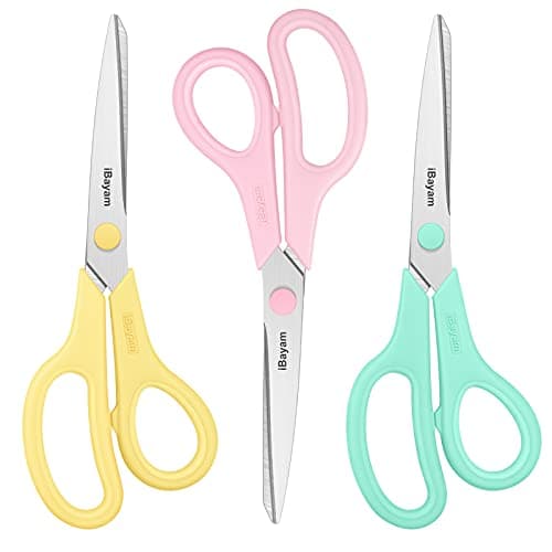 iBayam 8.5" All Purpose Yellow Pink Teal Scissors for School Office Teacher