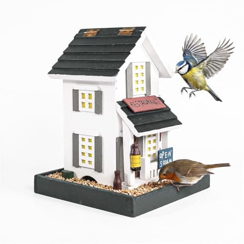 MEWANG Nature's Elegance Bird Feeder - Wooden Bird House, Exquisitely Crafted, Beautifully Decorative & Hang for Backyard Wildlife(White)