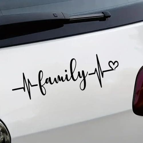 ZUKHL 2pcs Family with Heartbeat Stickers, 7.87"x2.36" Car Stickers, Waterproof Vinyl Decals for Windows, Bumper, Exterior Decorative Accessories #2BZ139 (Black)