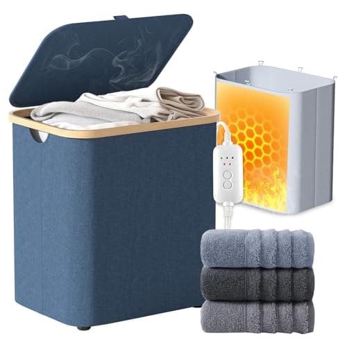 Towel Warmer & Laundry Basket 2-IN-1, Foldable Towel Warmer for Bathroom with Removable Heating Bag, 20/40/60Mins Fast Heating, Auto Shut-Off, Portbale Towel Warmer Fits 3 Large Towels Blankets - Blue