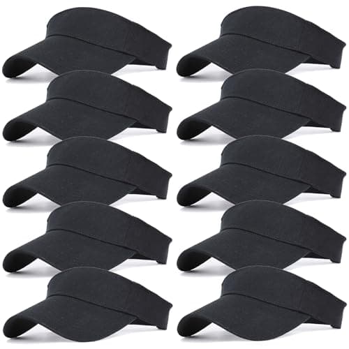 Unisex Sports Sun Visor Hats Open Top Bingo Visors for Tennis Golf Travel Summer Beach Pool (Black, 10)