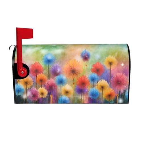 Gbuzozie Seasonal Flowers Mailbox Cover Magnetic Rainbow Watercolor Floral Waterproof Mail Wraps Post Letter Box Covers for Outdoor Garden Use 21x18 in