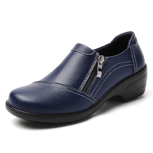 FOVSMO Loafers for Women Comfortable Slip On Low Heel Dressy Shoes for Flight Attendant Office Business Casual Navy Blue US 8.5