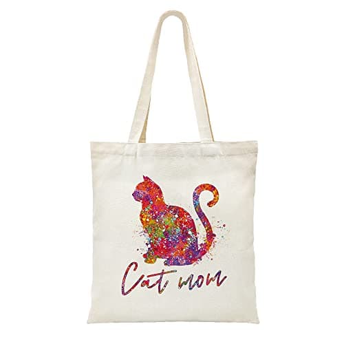 ZHANTUONE Cat Mom Funny Canvas Large Shopping Capacity Grocery Tote Bag, Reusable with Zipper Inner Pockets, Gifts for Cat Lovers Coworker Friends Bestie, Birthday Gifts for Grandmother Mom Tote Bag