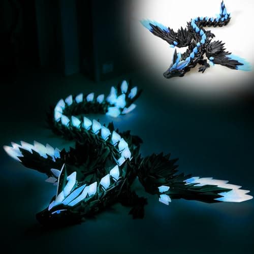 Meet Gladness 12 Inch 3D Printed Dragon with Wings Glow in the Dark – Articulated Crystal Winged Dragon Figure, Flexible Fidget Toy & Desk Decor, Birthday Gift for Boys Kids Teens Ages 8-12