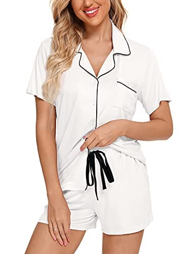 Samring Women's Pajamas Set Summer 2 Piece Button Down Short Sleeve Pjs