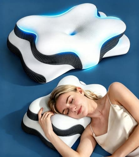 Osteo Zoned Contour Cervical Neck Pillow for Deeper Pain Relief Sleep, Q-max 3X Cooling Pillow with Non-Temperature Affected Memory Foam, Ergonomic Support Pillows for Back Stomach Side Sleeper
