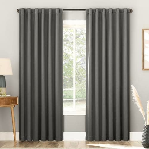 Sun Zero Belize 2-Pack Magnetic Closure Theater Grade 100% Total Blackout Back Tab/Rod Pocket Curtain Panel Pair, Gray, 52" W x 63" L (2 Panels)