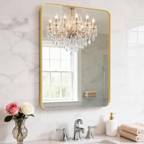 YYXW 22"X32" Gold Bathroom Mirrors for Over Sink,Aluminum Frame