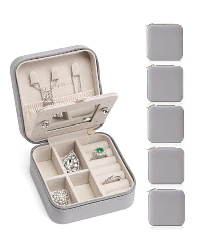 VLANDO Travel Jewelry Box, Small Jewelry Travel Organizer Case for Girls Women - Grey Mirror*6 pack