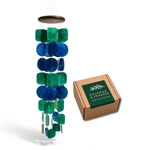 Solange & Frances Shell Wind Chimes. This Capiz Shell Wind Chime is 26 inches Long. This is A Great Gift for Mom. This Outdoors Windchime is The Perfect Chimes Decor.