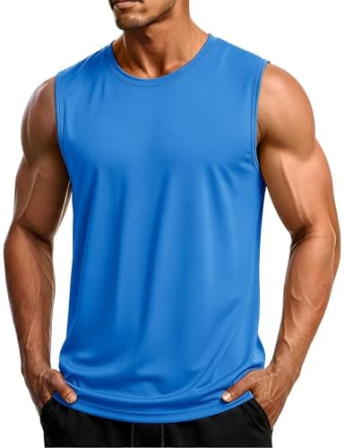 MAGCOMSEN Men's Muscle Tank Tops Sun Protection Dry Fit Workout Gym Tank Shirts Athletic Sleeveless Shirts Summer Azure S