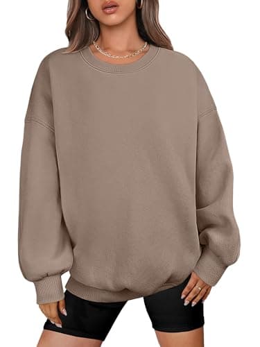 ANRABESS Oversized Sweatshirt for Women Crewneck Y2K Hoodies Fleece Casual Comfy Pullover Top Fall Outfits Clothes 2025 A1019 light brown Small