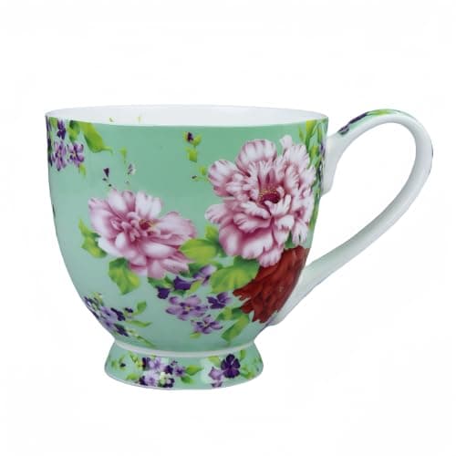 16oz Cute Bone China Coffee Mug,Blooming Floral Design Teacup for Women Mom
