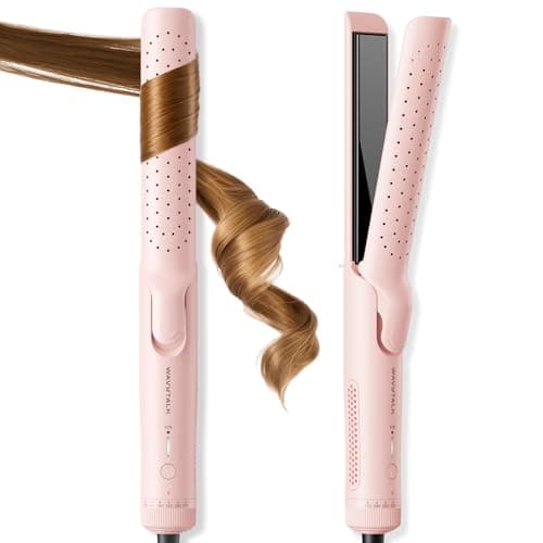 Wavytalk Airflow Styler Curling Iron, Cool Curl, 360° Cool Air Lock in Style for Lasting Curls, Reduces Damage, 2 in 1 Hair Straightener and Curler, 1.25 Inch Anti-Scald for Short Long Hair, Pink