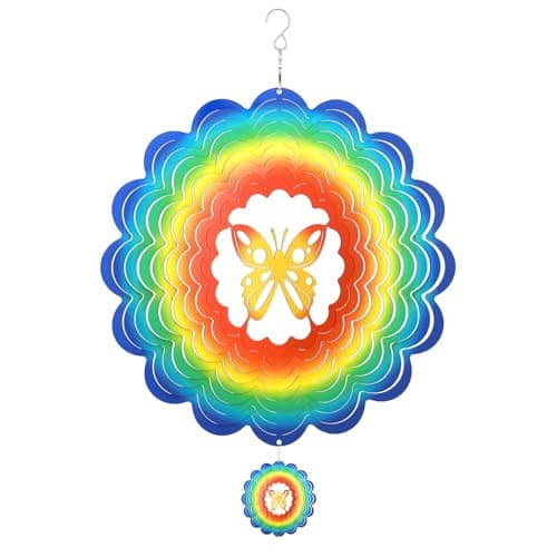OMCCHK Wind Spinners Outdoor, 12In Stainless Steel Spinfinity Wind Spinner, Wind Chimes for Outside, 3D Kinetic Hanging Sculpture, Metal Yard Spinners, Butterfly Decorations, Garden Gifts Women