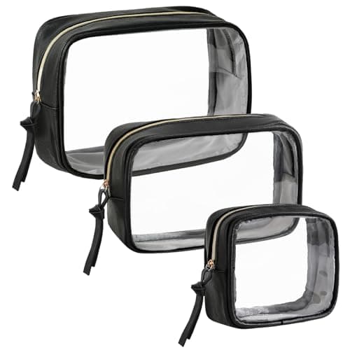 Vorspack Travel Toiletry Bag for Women, 3 Pack Clear Makeup Bags, Black