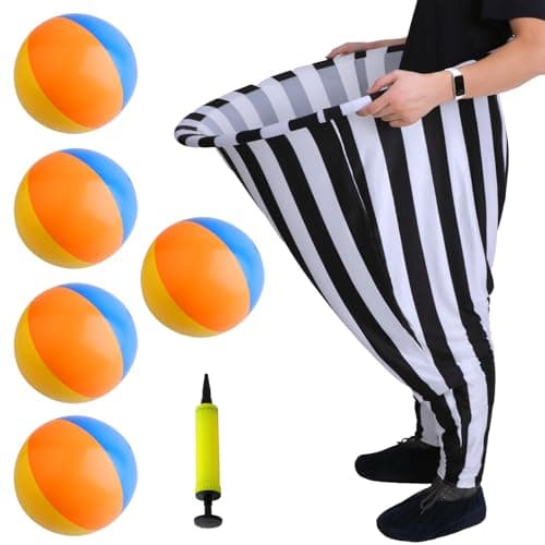 WAMEIJU Granny Pants Yard Game Set for Adults, Oversized Granny Pants with 5 Bouncy Balls and 1 Pump, Fun Tossing Games Props for Outdoor Parties, Group Gatherings and Family(Black and White Stripes)