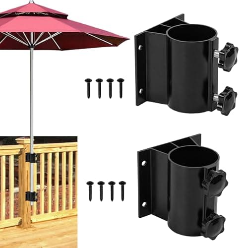 VANROUG 2PCS Patio Umbrella Holder, Outdoor Umbrella Base Clamp Mount Bracket for Deck Railing, Mount to Deck, Balcony or Outdoor Courtyard