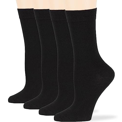 7BIGSTARS Women Cotton Crew Dress Socks 4 Pack, Black, L 8-12