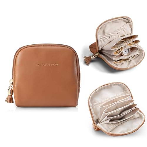 VLANDO Mini Jewelry Travel Case,Jewelry Pouch Bags with Zipper, Velvet Jewelry Organizer Storage Bag for Bracelet Rings Earring Travel Essentials Gifts for Women Girl - Dark brown