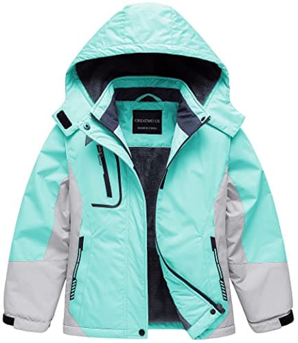 CREATMO US Girls Snow Jacket Waterproof Ski Mountain Thicken Padded Fleece Lined Winter Coat Green 4-5