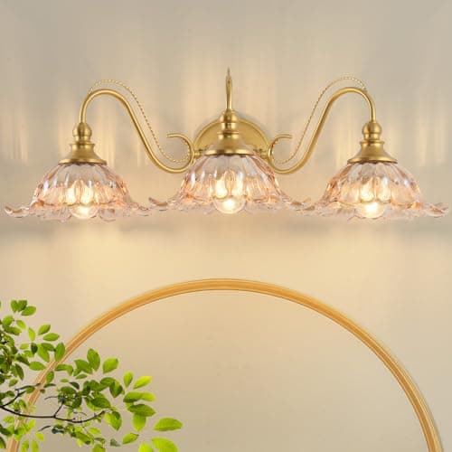 Pandaluna 3-Light Bathroom Vanity Light with Amber Glass and Antique Brass