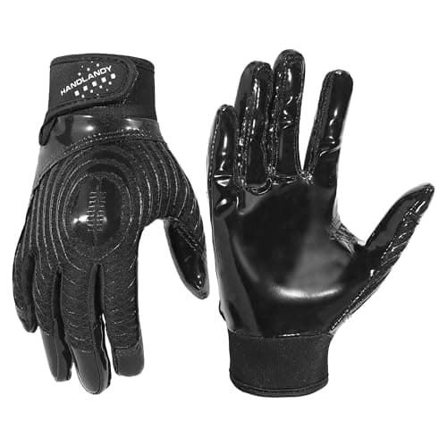 HANDLANDY Football Gloves, Super Grip Men's Receiver Gloves Best Gift for Men and Women (Dark Black, Adult Small)