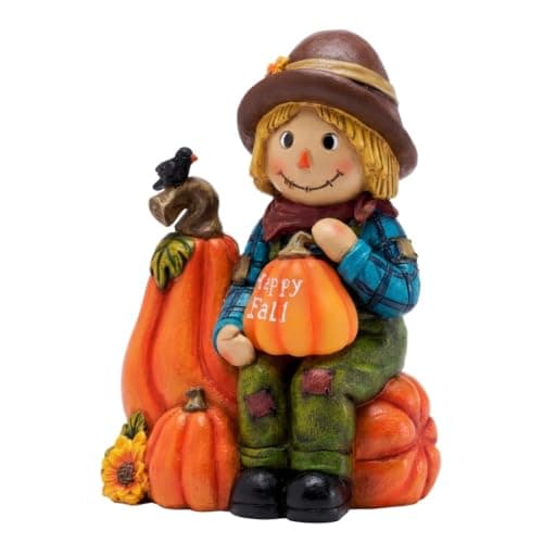 TERESA'S COLLECTIONS Fall Outdoor Decor Scarecrow Pumpkin Solar Resin 6.3"