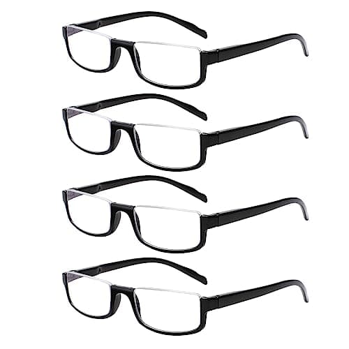 Henotin 4 Pair Reading Glasses for Women Men Readers Half Moon Frame Blue Light Blocking Spring Hinge Eyeglasses (Black, 2.00, diopters)