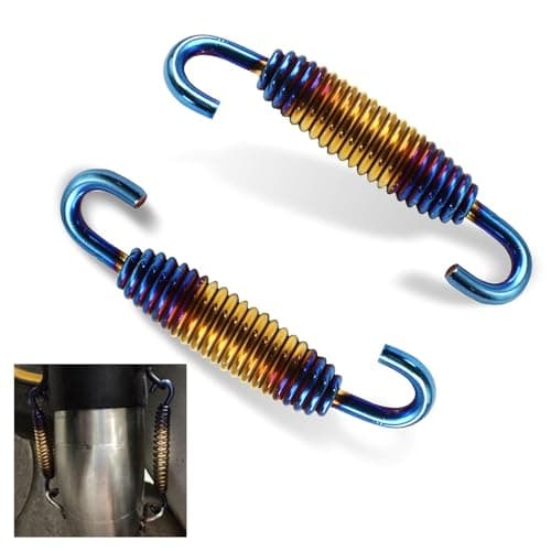 Heyzidu 2 PCS Motorcycle Exhaust Pipe Spring, Stainless Steel Exhaust Muffler Spring Hooks, 1.57" - 2.36" Extended Range, Universal for Motorbike, Scooters, ATVs (Multicolored Blue)
