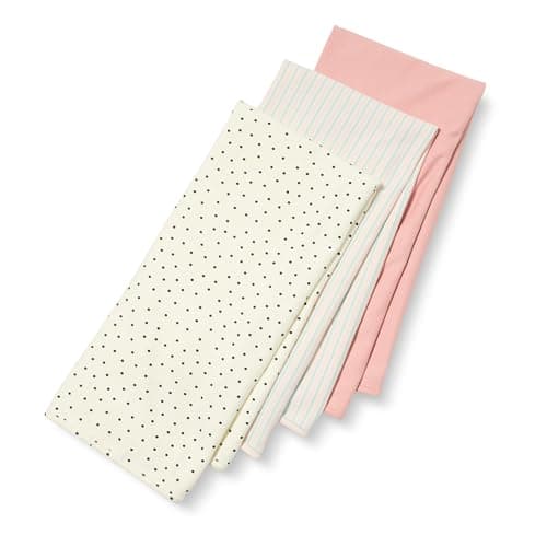 Amazon Essentials Unisex Babies' Breathable Cotton Swaddle Receiving Blankets, Pack of 3, Dusty Rose/Dots/Stripe, One Size