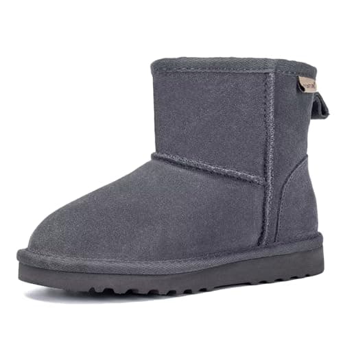 FANTURE Kids Snow Ankle Boots,Genuine Cow Suede Leather,902.Grey-33