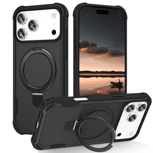 HIGLYCASE Compatible with iPhone 17 Pro Case with Invisible Magnetic Kickstand [Compatible with MagSafe] [10-FT Military Drop Protection] Slim Hard Back Soft Edge Phone Cover 6.3 Inch, Black