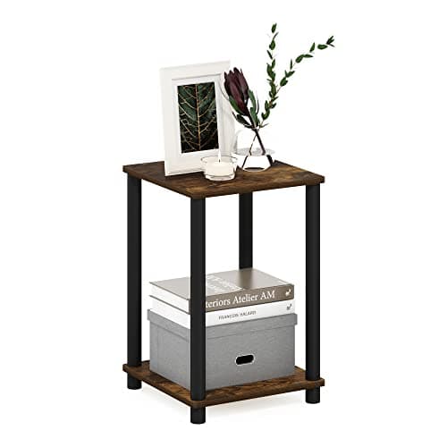 Furinno TURN-N-TUBE Side Table, 2-Tier Modern Square End Table with Open Shelf, Toolless Night Stand, Bedside Table, for Living Room, Bedroom, Amber Pine