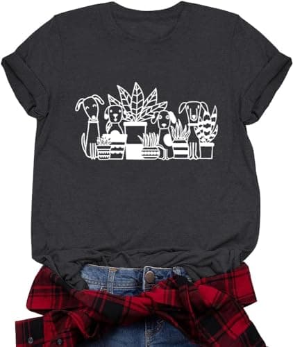 Plant Shirts for Women Dogs and Plants Lover Shirt Gardening Gifts Tee Funny Plant Mom Tops Deepgrey