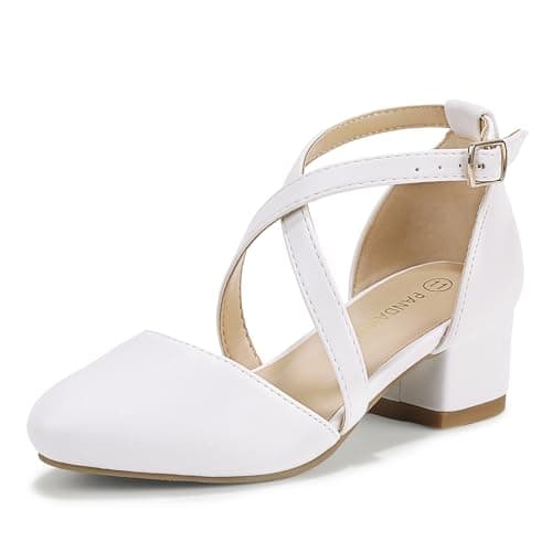 PANDNAINJIA Girls Heels Dress Shoes White Kids Pump Shoes Size 10