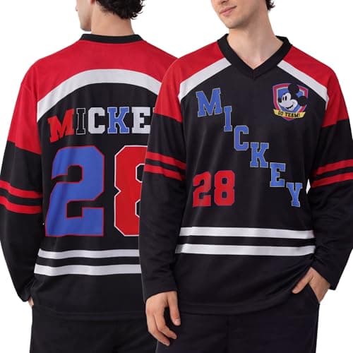Marvel Mens Hockey Jersey - Spider-Man Punisher and Mickey Mouse Classic Long Sleeve Mesh Graphic Hockey Jerseys for Men, Size Small, Mickey 28