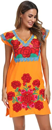 YZXDORWJ Women Mexican Embroidered Dress Short Sleeve (XXXL, VD3033OBL)