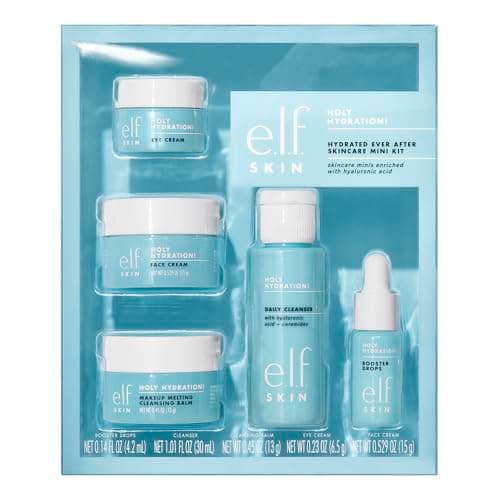 e.l.f. SKIN Holy Hydration! Hydrated Ever After Skincare Mini Kit, Cleanser, Makeup Remover, Moisturizer & Eye Cream For Hydrating Skin, Airplane-Friendly Sizes