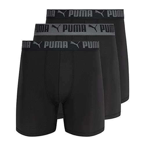 PUMA Men's 3 Pack Athletic Fit Boxer Briefs, Black/Grey, X-Large