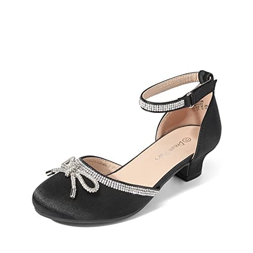 DREAM PAIRS Girls Dress Shoes Closed Toe Low Heels Ankle Strap Pumps for Toddler Little Big Kid Flower Party Wedding Princess,Size 11 Little Kid,Black,SDFL2318K