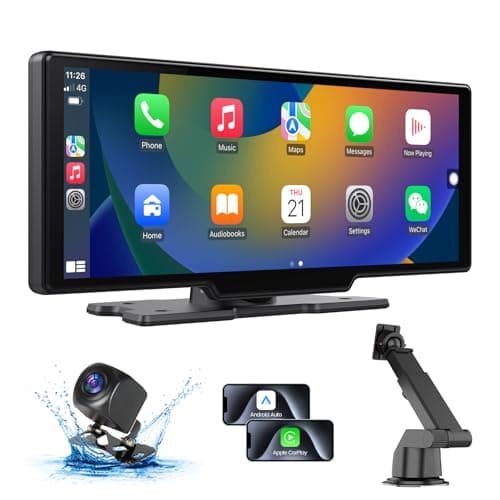 Wireless Carplay Screen for Car, 10.26" HD Car Stereo Touch Screen with Android Auto& Carpaly, 1080p Backup Camera, Car Audio Receiver with Voice Control, Mirror Link, Bluetooth, Navigation