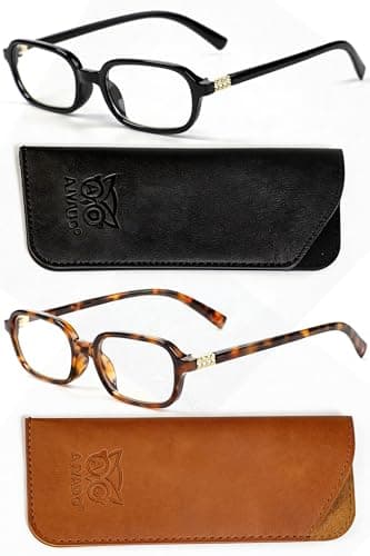 2 Pack Trendy +2.0 Reading Glasses Women Men Small Thin Rectangle Readers