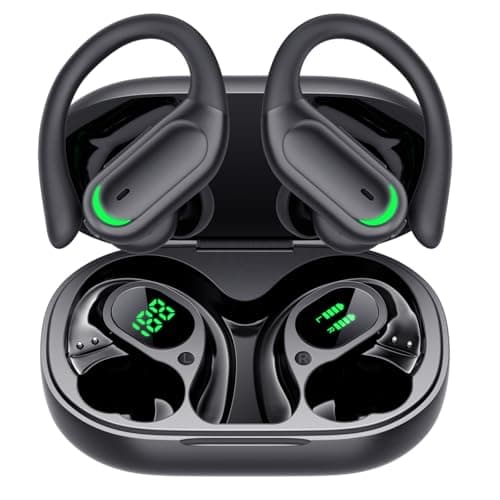 Wireless Earbuds Bluetooth 5.4 Headphones, 96hrs Playtime, Wireless Charging Case LED Display, Over Ear Headphones, ENC Noise Cancelling, Hi-Fi Sound, IP7 Waterproof, for Sports Workouts (Deep Black)