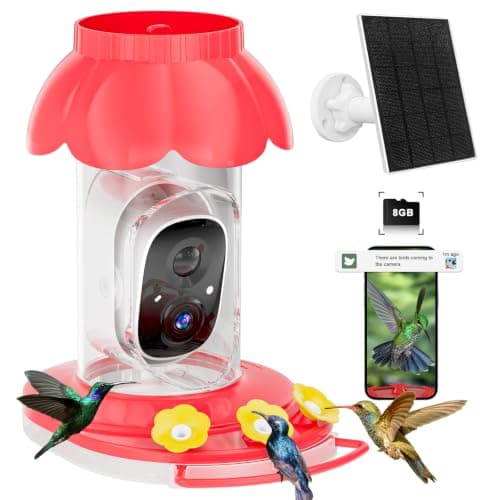 Hummingbird Feeder with Camera,2K FHD Live View & Auto Capture Bird Videos,Smart Solar Powered Bird feeders for Outdoors,No Subscription,AI Recognition, Waterproof,Ant Moat,Bird Lover Gift