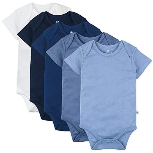 HonestBaby 5-pack Short Sleeve Bodysuits One-piece for Infant Baby Boys, Ombre Blues, 18 Months