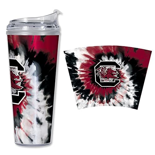 Rico Industries NCAA South Carolina Gamecocks Metallic Tie Dye 24oz Metallic Acrylic Tumbler with Hinged Lid